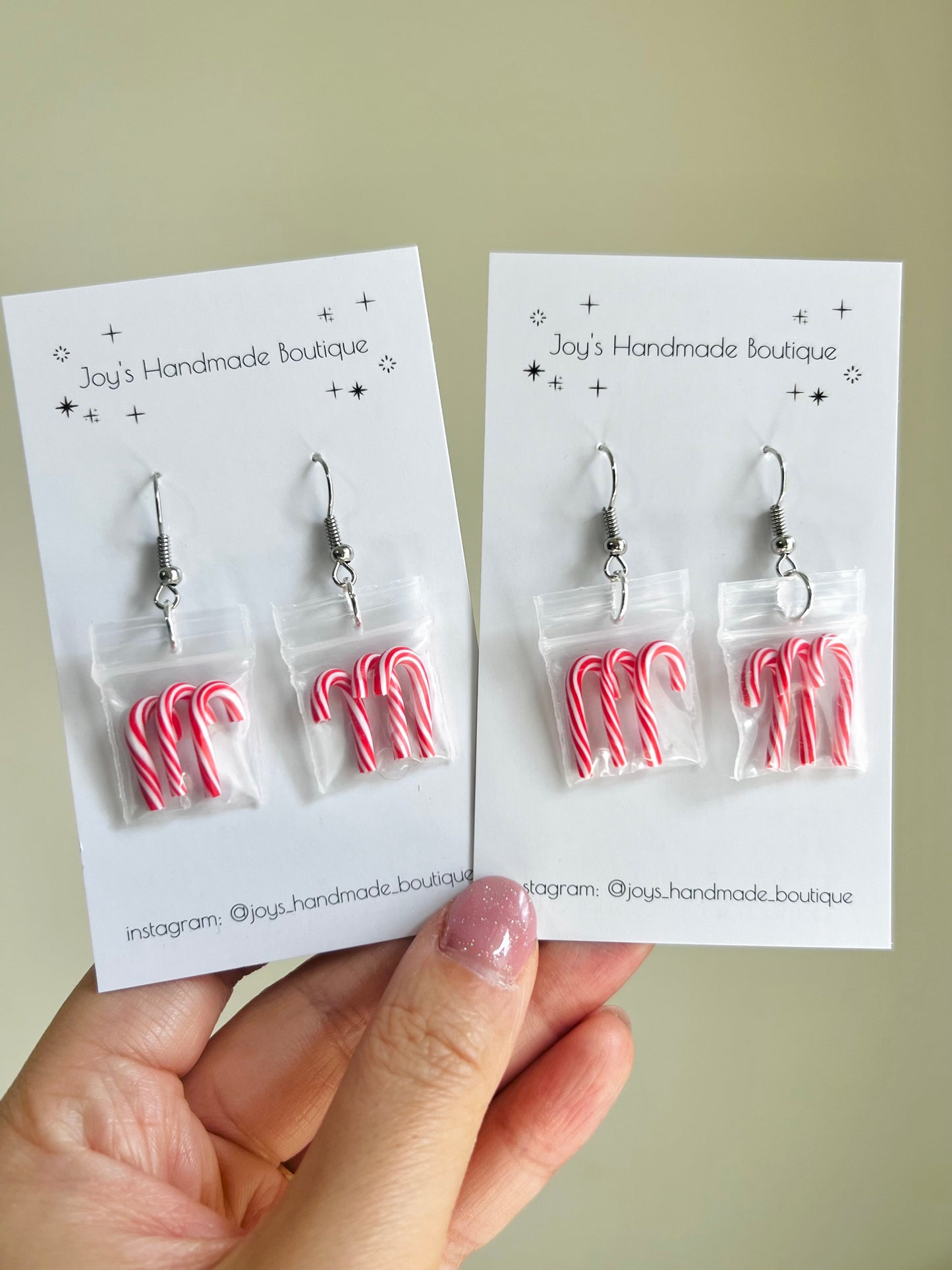 Candy Cane in Bags Earrings | Handmade from polymer clay