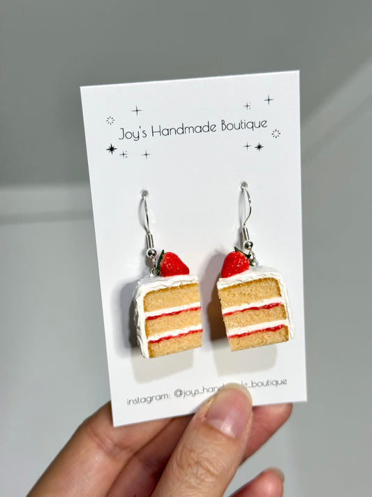 Strawberry cake slice earrings | Handmade from polymer clay
