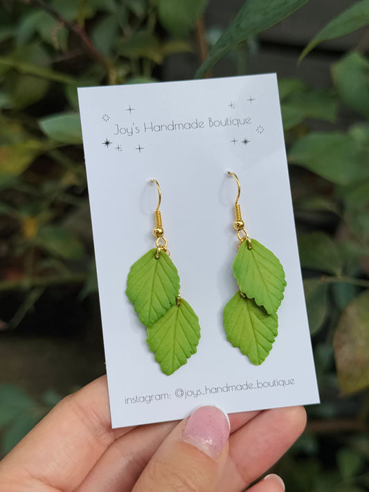 Leaf earrings (Hook earrings) - Handmade from polymer clay