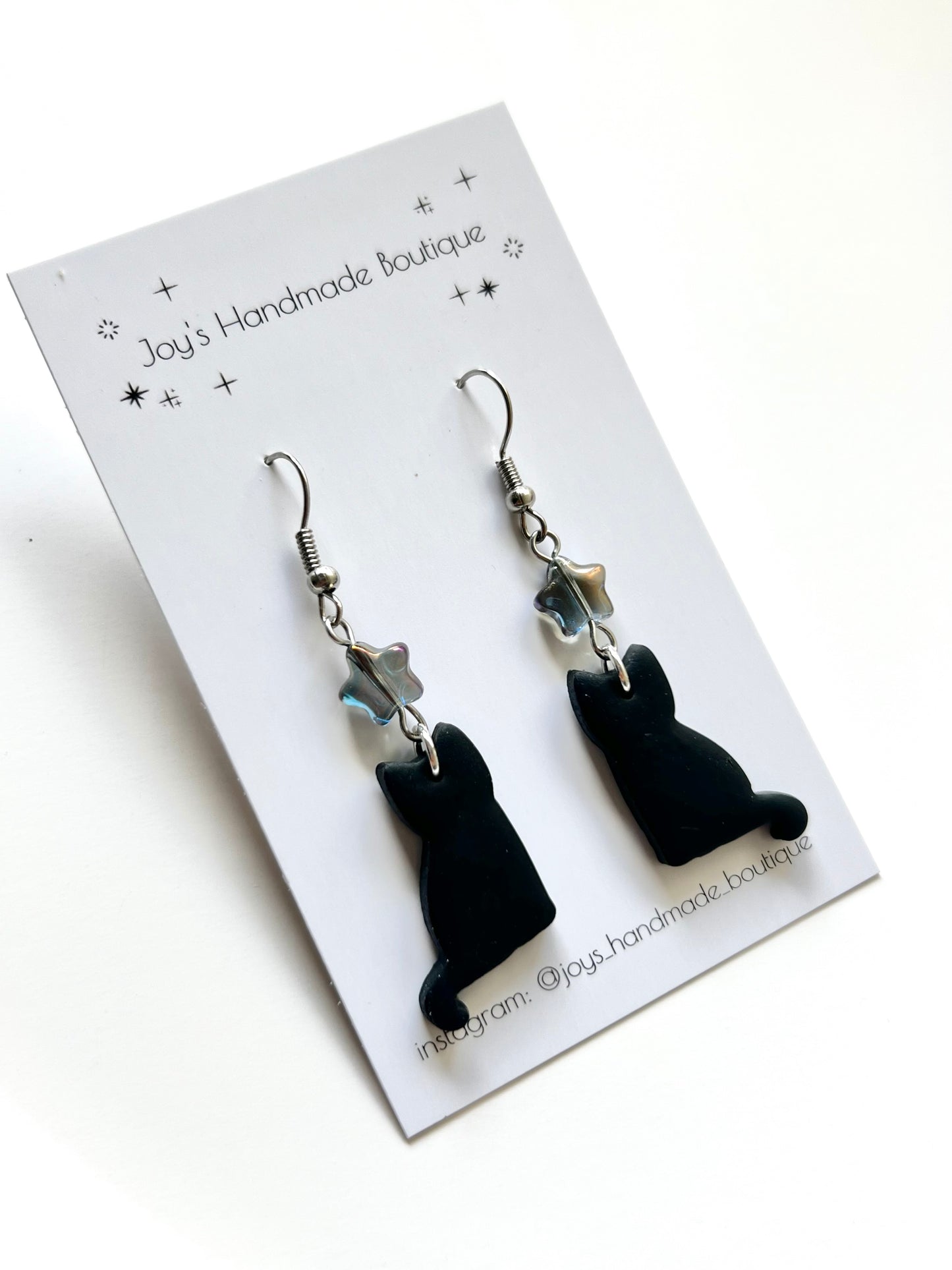 Dangly Black Cat Earrings | Handmade from polymer clay