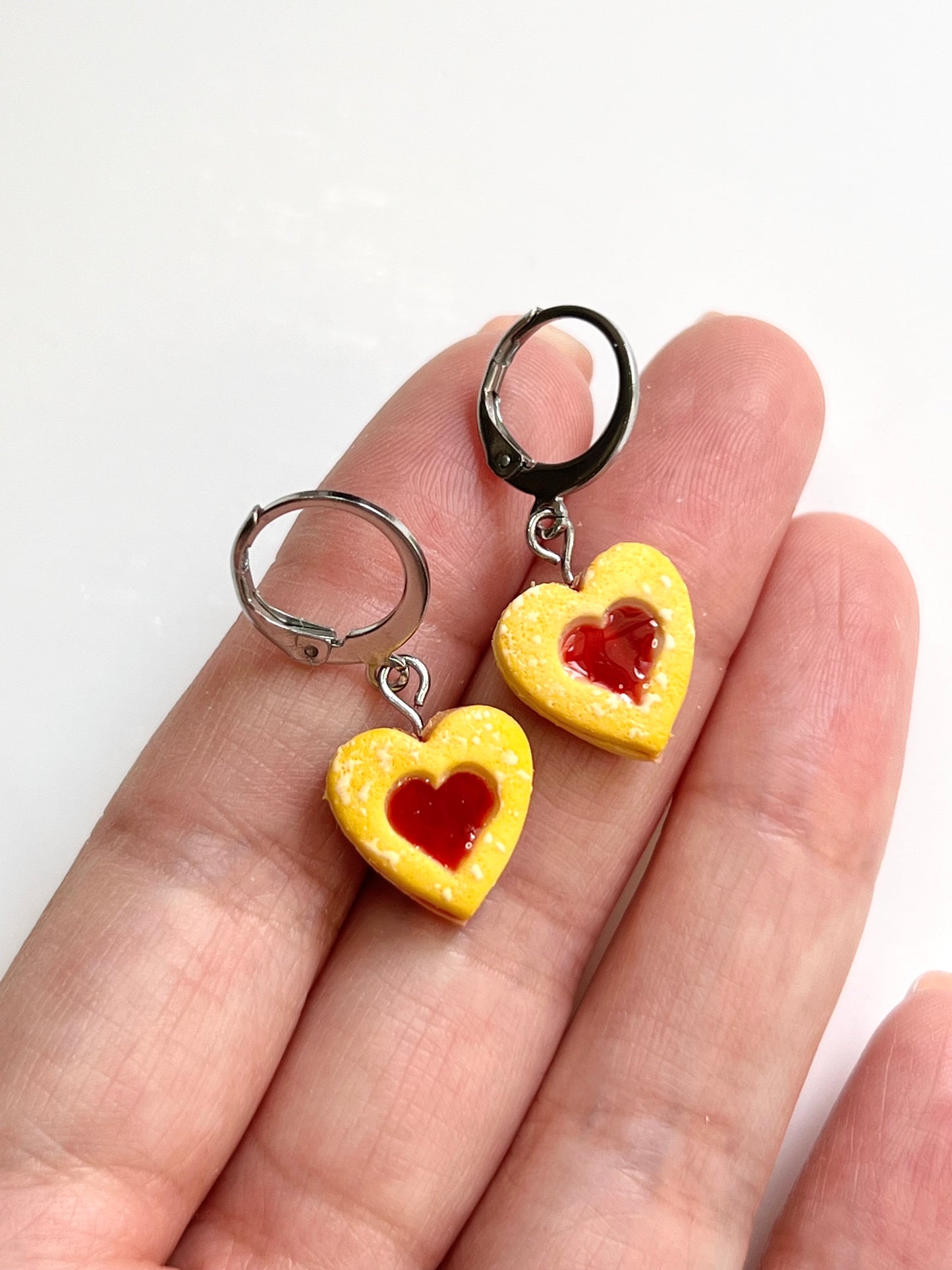 Jam Heart Biscuit Earrings (Mini huggies )| Handmade from polymer clay