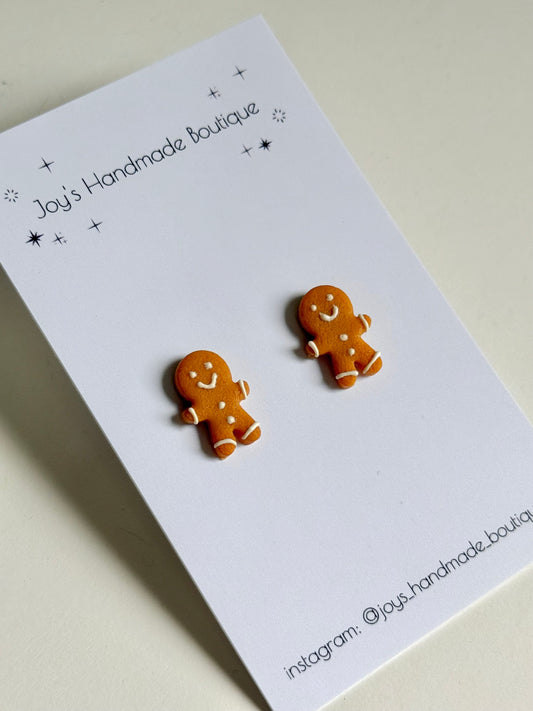 Gingerbread man stud earrings (Design 2) - Handmade from polymer clay
