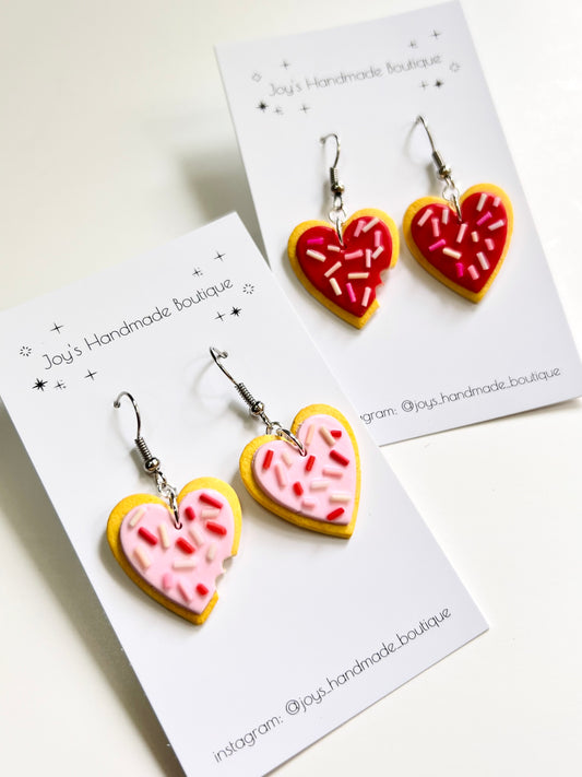 Heart Fondant Cookie Earrings (with bite) | Handmade from polymer clay