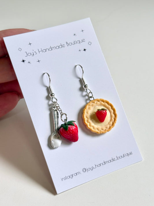 Strawberry Tart and Strawberry + Spoon earrings - Handmade from polymer clay