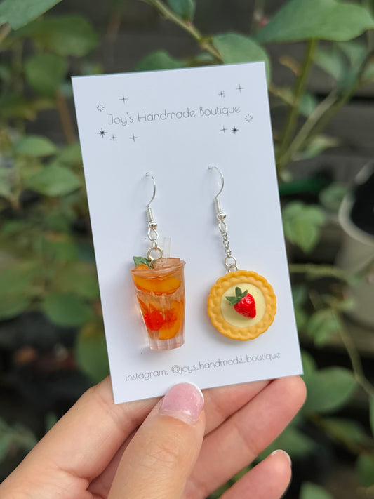 Peach Tea and Strawberry Tart earrings - Handmade from polymer clay