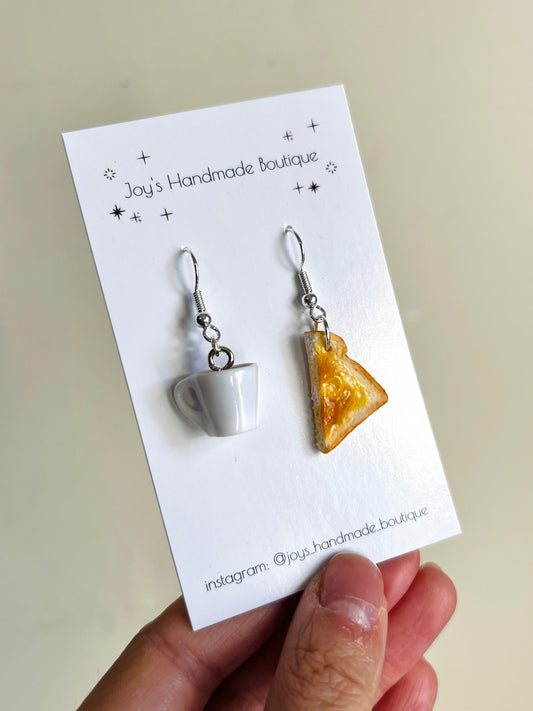 Toast and tea earrings | Handmade from polymer clay