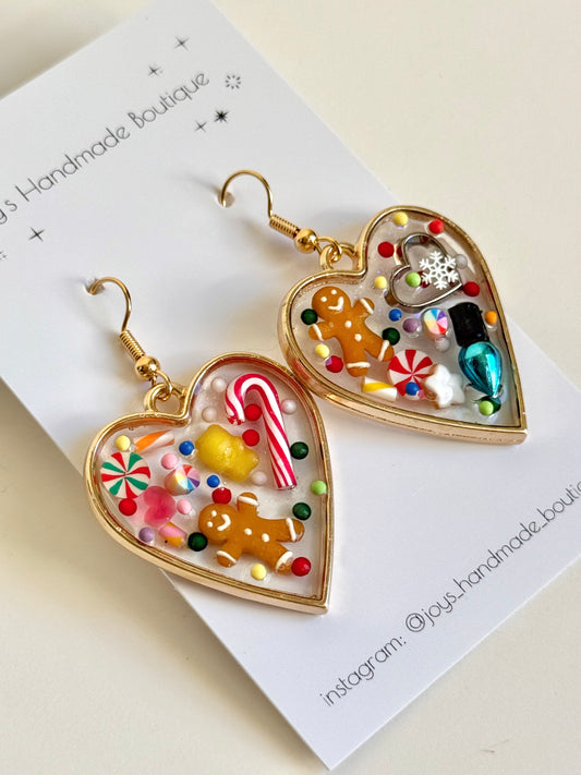 Christmas Treat Resin Heart Earrings (Design 16) | Handmade from Polymer Clay and Resin
