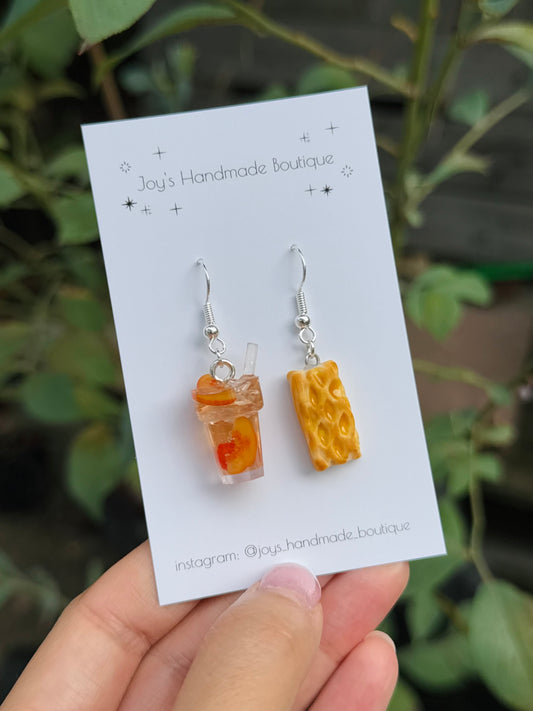 Apple Turnover and Peach Tea earrings - Handmade from polymer clay