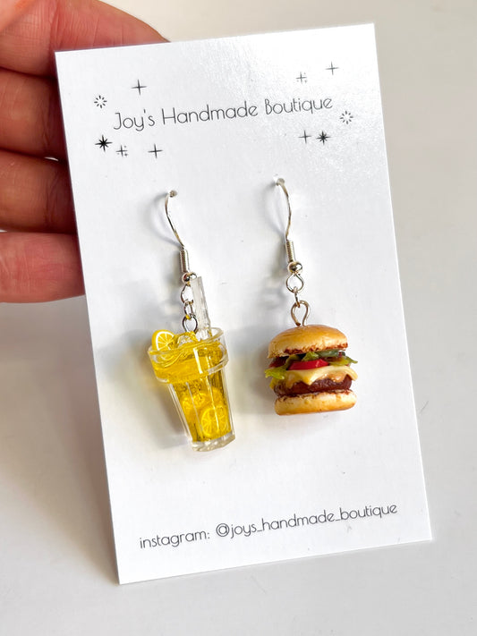 Burger and lemonade earrings | Handmade from Polymer clay