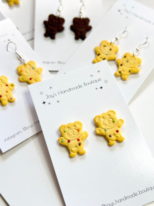 Teddy Biscuit Stud Earrings | Handmade from polymer clay