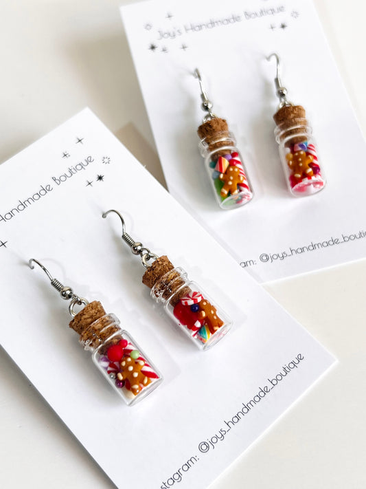 Christmas Treat Jar Earrings- Handmade from polymer clay