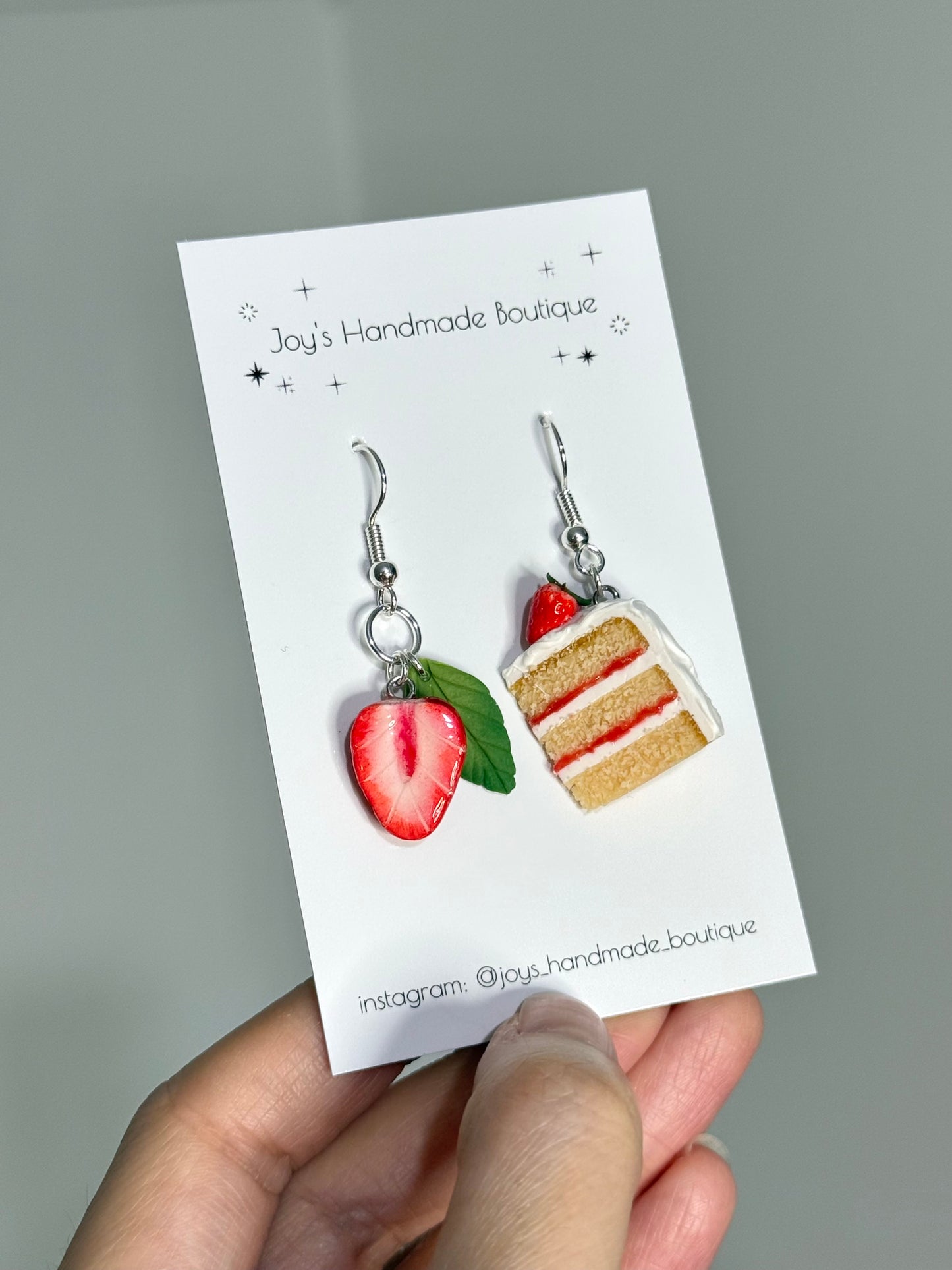 Strawberry Cake Slice and Strawberry half Earrings - Handmade from polymer clay