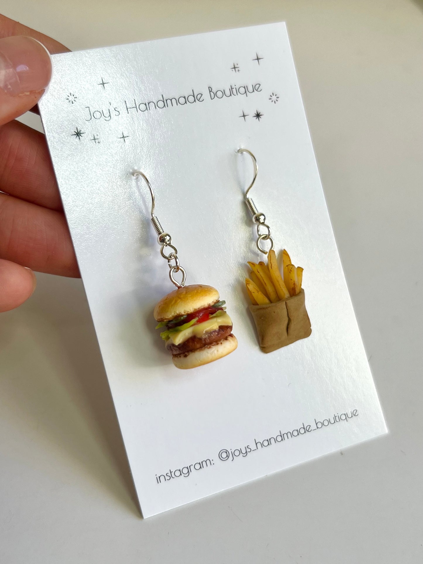 Burger and fries earrings (no egg) | Handmade from polymer clay