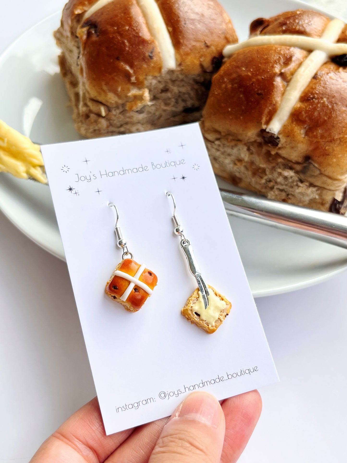 Hot Cross Bun Earrings | Handmade from polymer clay