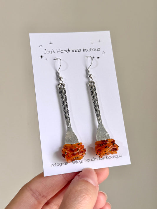 Spaghetti on Fork Earrings - Handmade from polymer clay