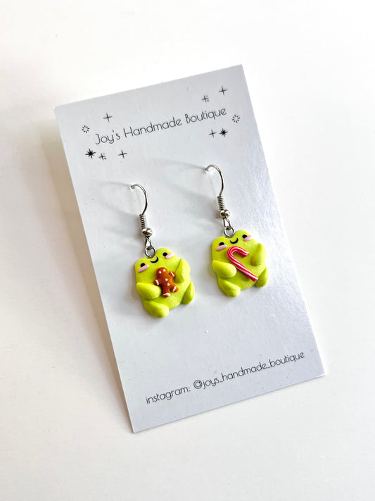 Christmas Froggo Earrings | Handmade from polymer clay