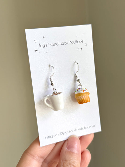 Sprinkles Cupcake and Tea Earrings - Handmade from polymer clay