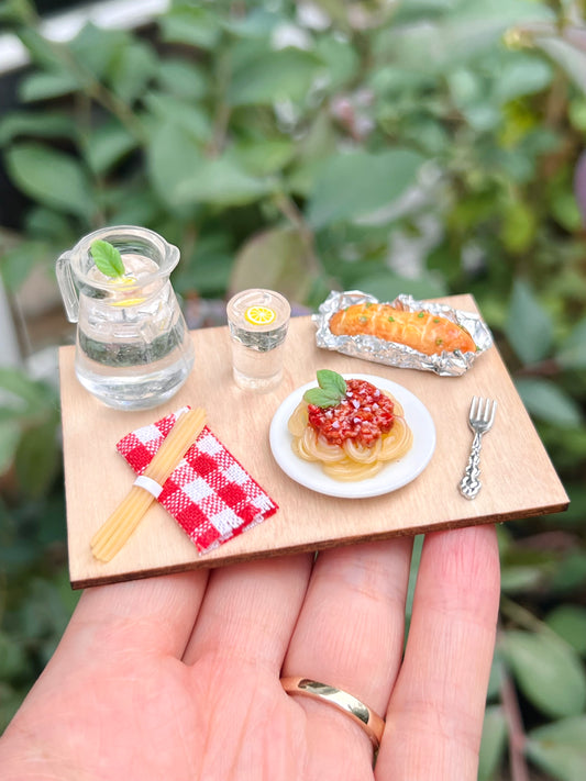 Spaghetti Bolognese board (miniature) | Handmade from polymer clay