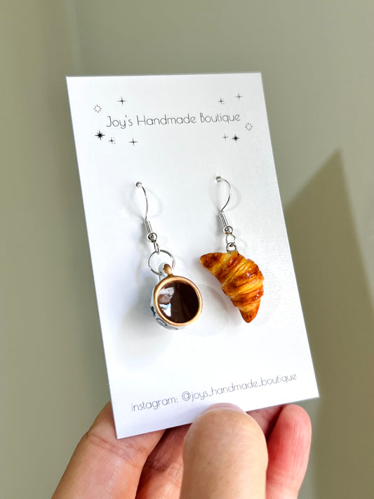 Croissant and Coffee earrings | Handmade from polymer clay