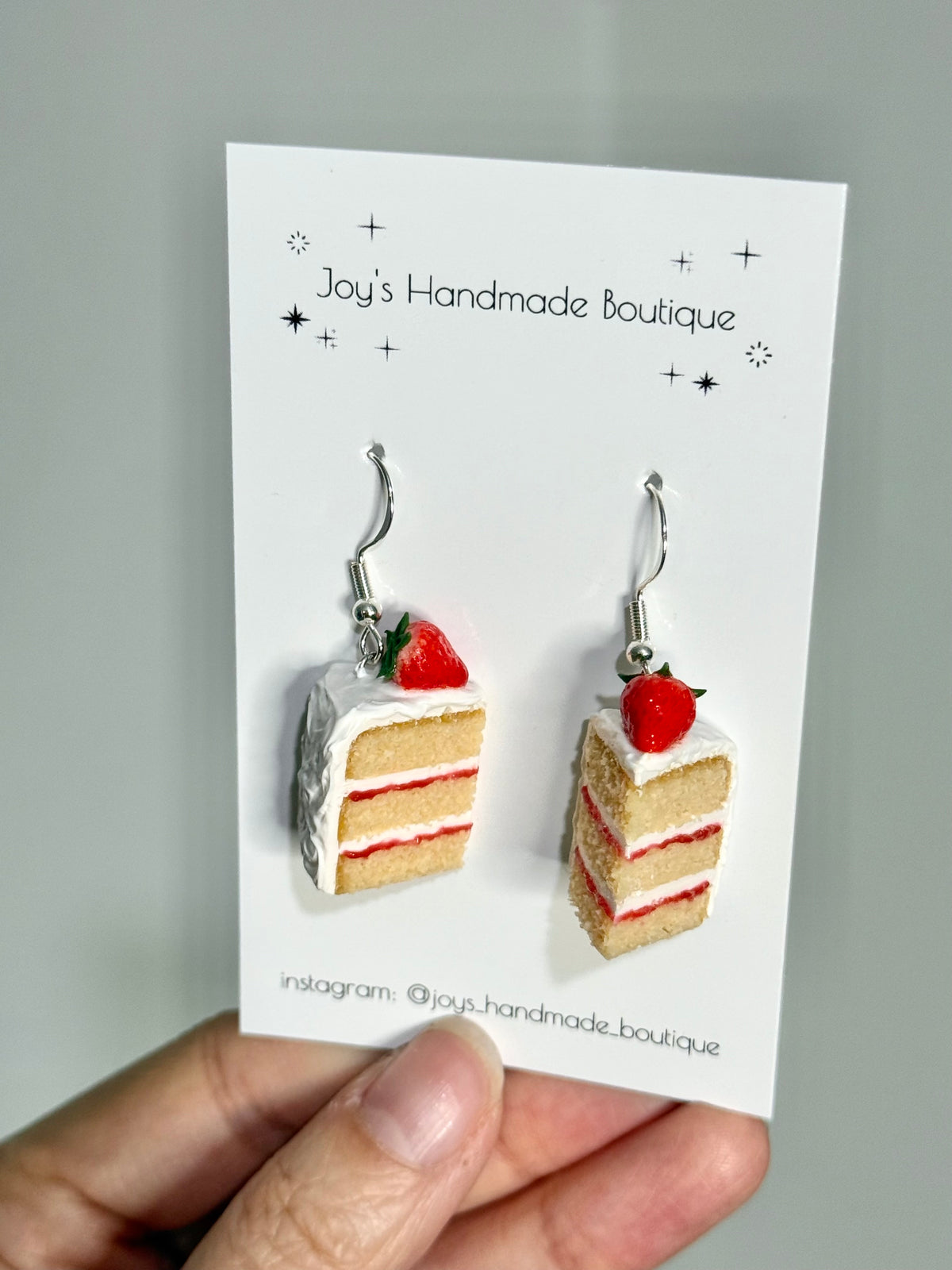 Strawberry cake slice earrings | Handmade from polymer clay
