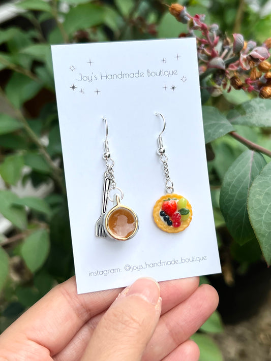 Fruit Tart and Coffee/Tea Earrings (Design 2) | Handmade from polymer clay