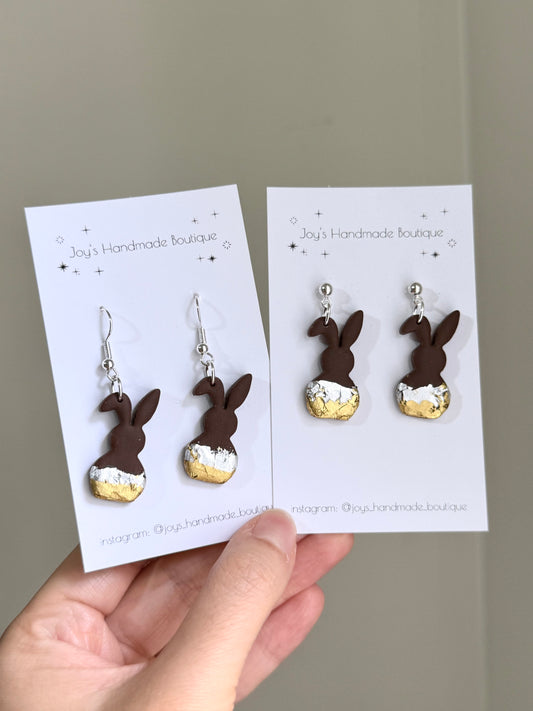 2D Chocolate Bunny Earrings | Handmade from Polymer Clay