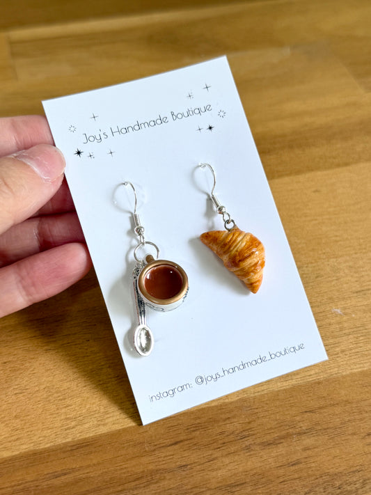 Croissant and Coffee earrings - Handmade from polymer clay