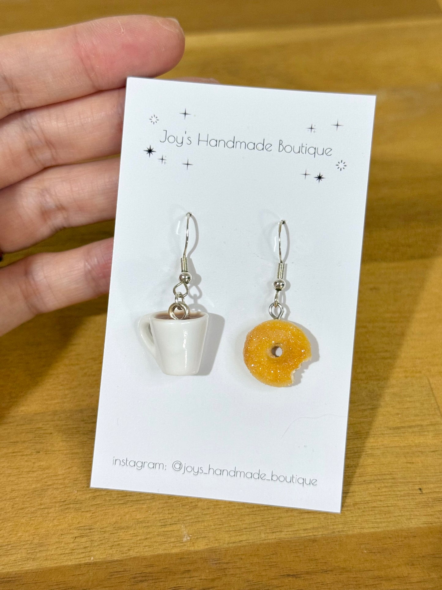 Doughnut and Coffee Earrings (Design 1) | Handmade from polymer clay