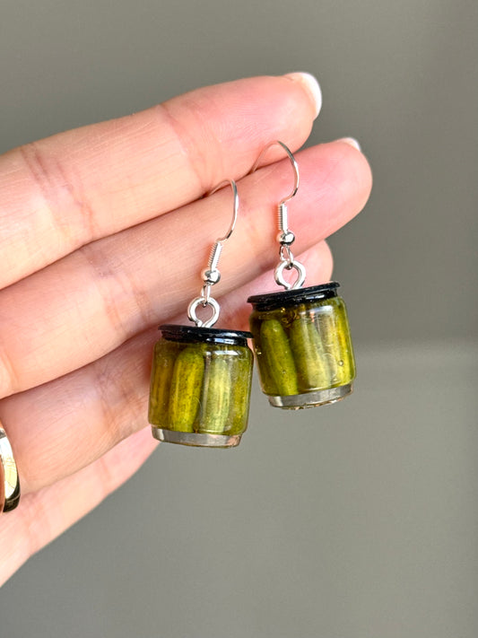 Pickle Jar Earrings/Keychain (whole pickles) | Handmade from polymer clay and resin