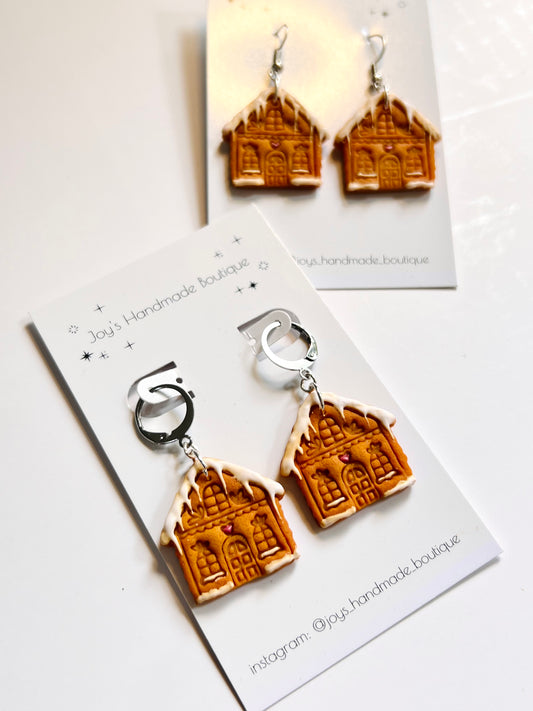 Iced 2D Gingerbread House earrings | Handmade from polymer clay