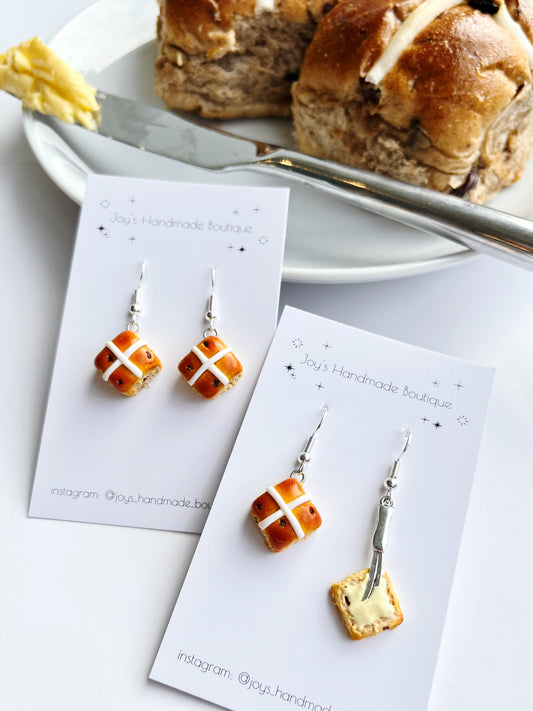 Hot Cross Bun Earrings | Handmade from polymer clay