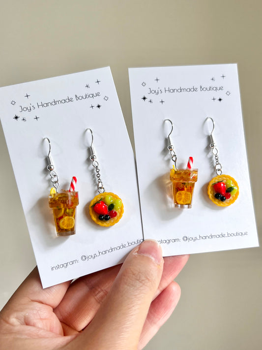 Fruit Tart and Iced Lemon Tea earrings | Handmade from Polymer clay