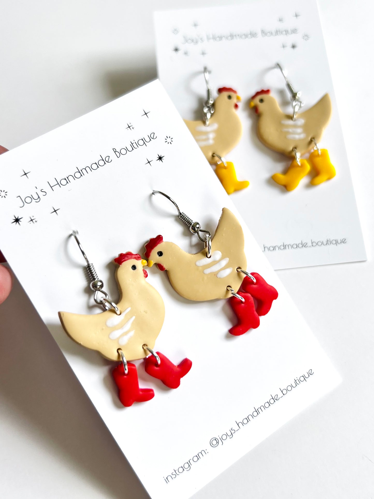 Chicken with Boots Earrings | Handmade from polymer clay