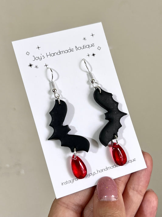 Bat with blood drop earrings| Handmade from polymer clay