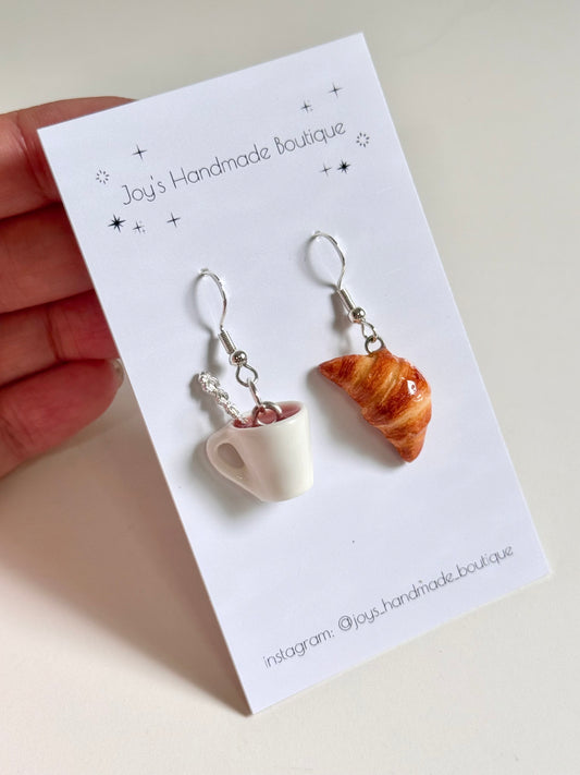 Croissant and Coffee earrings - Handmade from polymer clay