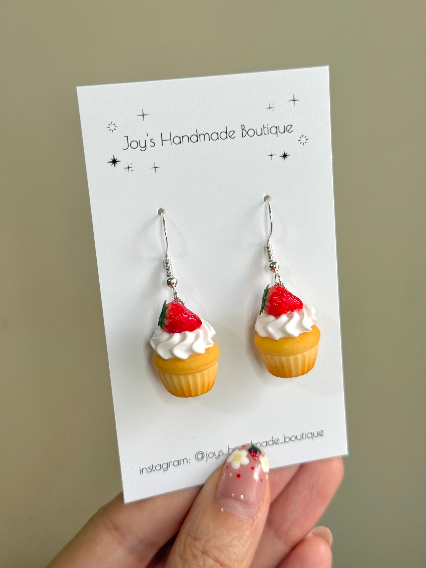 Strawberry Cupcake Earrings | Handmade from Polymer Clay