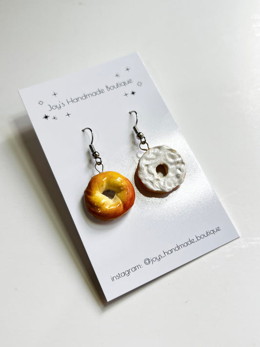 Bagel Halves with Cream Cheese Earrings | Handmade from polymer clay