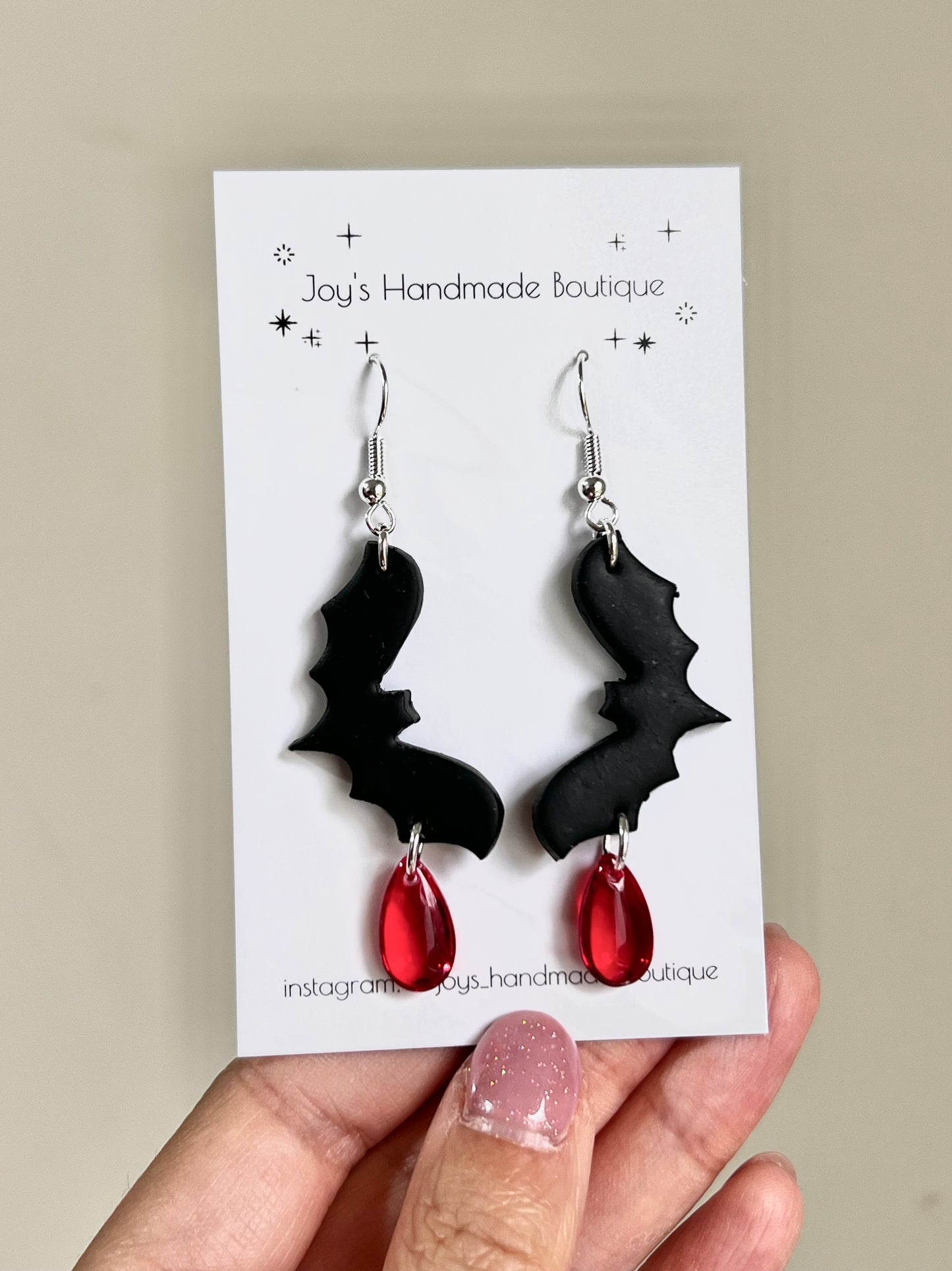 Bat with blood drop earrings| Handmade from polymer clay