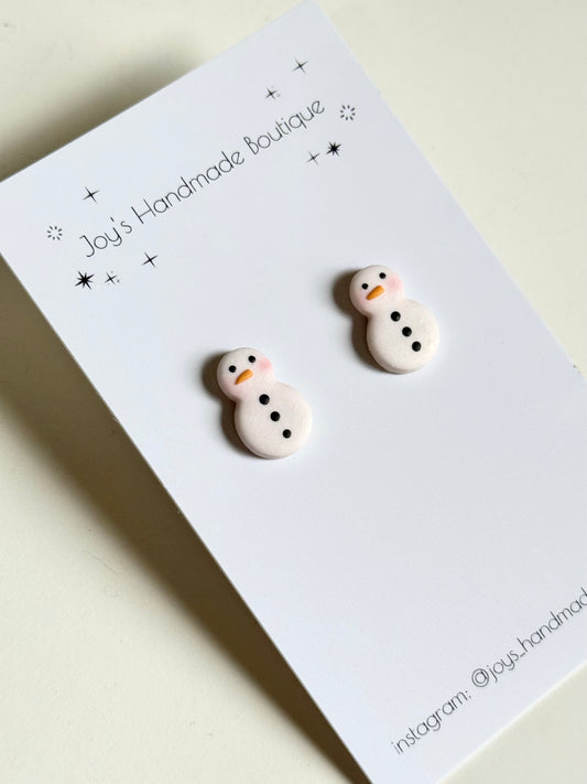 Snowman Stud Earrings - Handmade from polymer clay