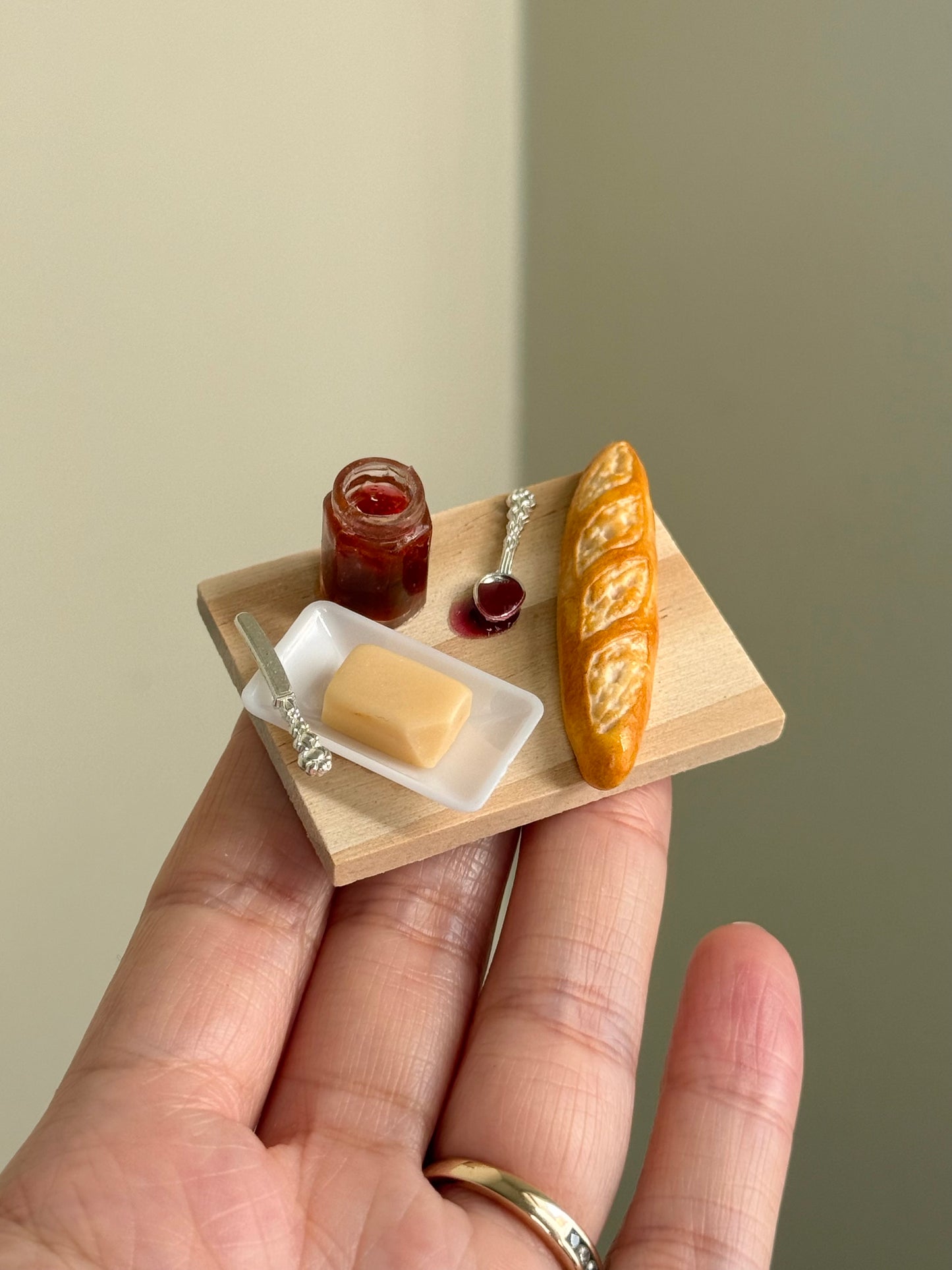 Baguette, jam, butter board (Miniature)| Handmade from polymer clay
