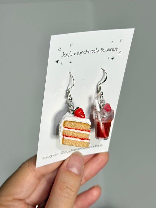 Strawberry Cake Slice and Raspberry Soda Earrings | Handmade from Polymer Clay
