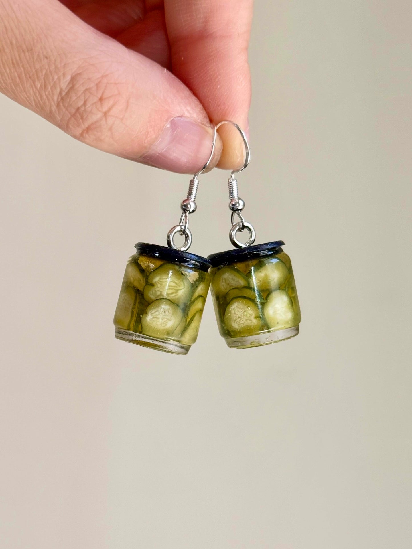 Sliced Pickle Jar Earrings - Handmade from polymer clay and resin