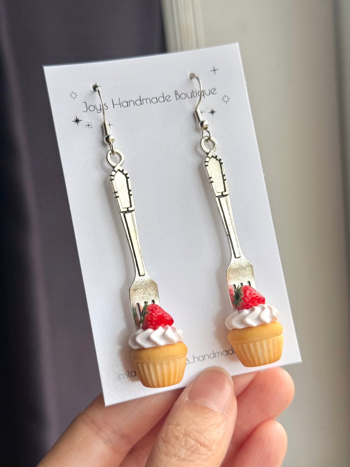 Strawberry cupcakes on forks earrings | Handmade from polymer clay