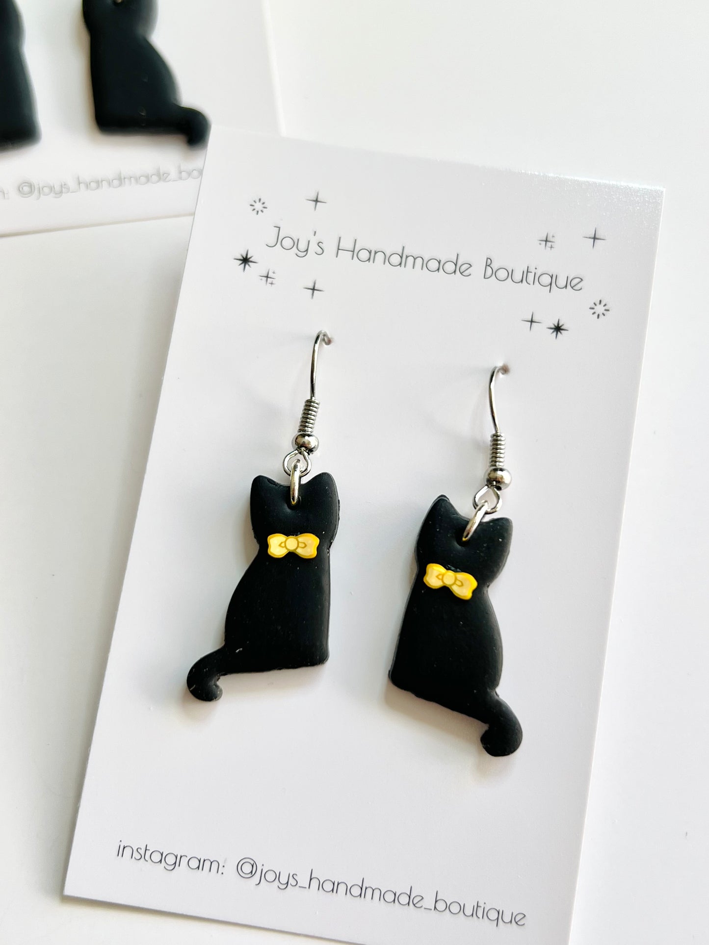 Dangly Black Cat Earrings | Handmade from polymer clay