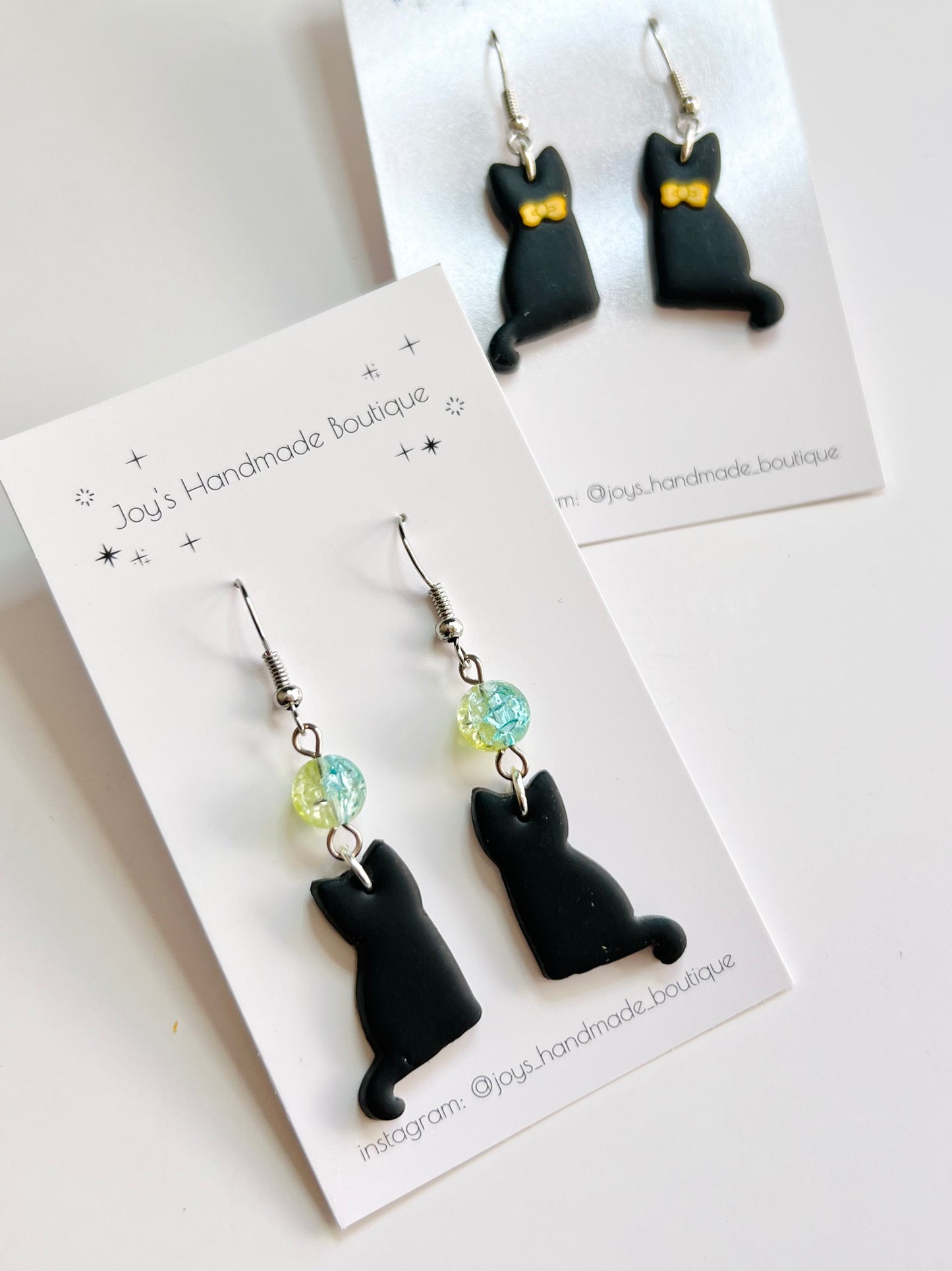 Dangly Black Cat Earrings | Handmade from polymer clay