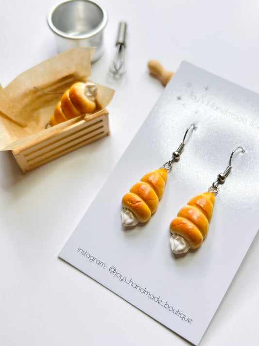 Cream Horn Bread Earrings | Handmade from polymer clay