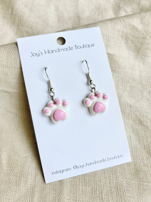 Shimmery Paw Print Earrings | Handmade from Polymer Clay