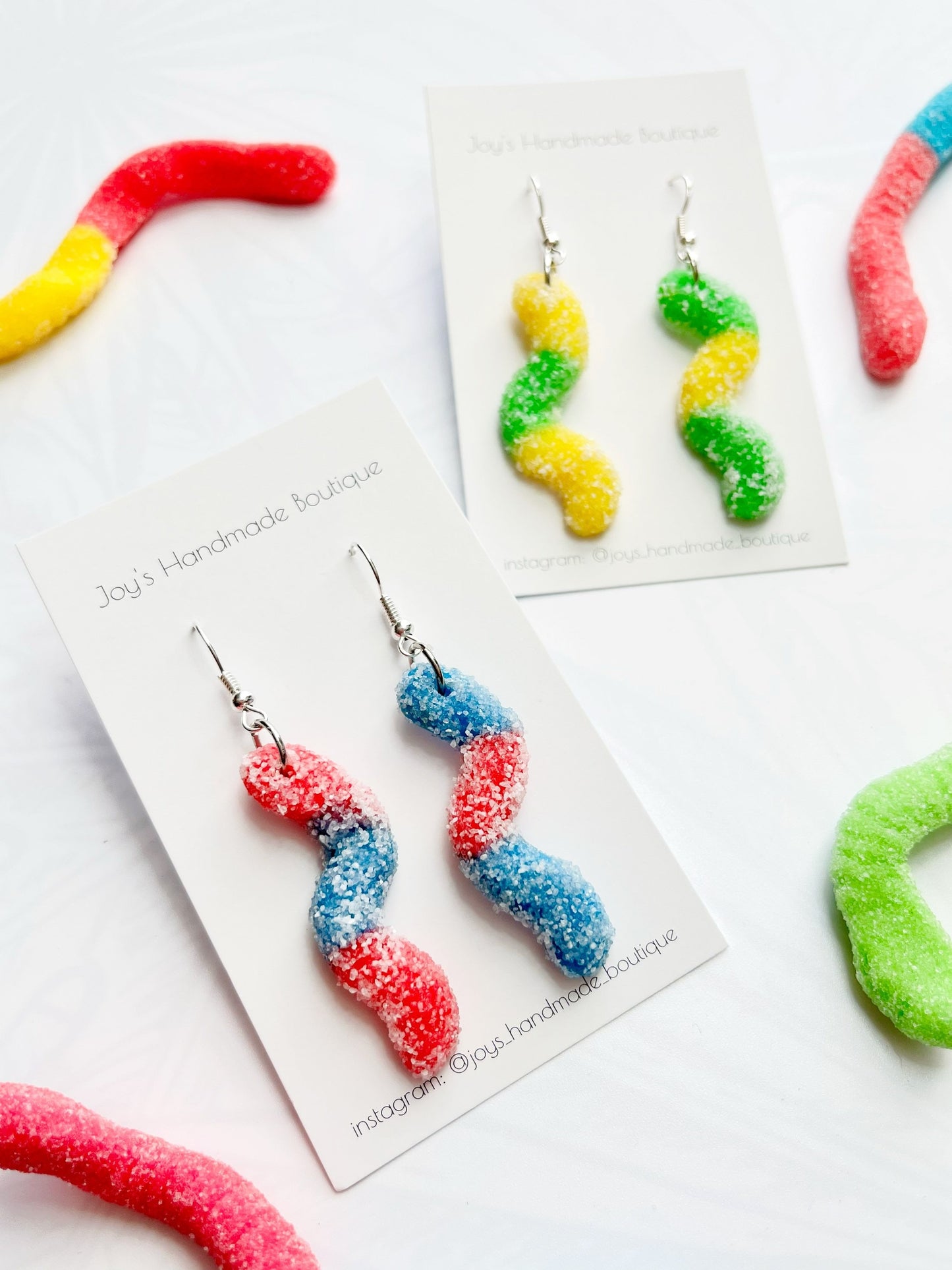 Sour Gummy Worm Earrings | Handmade from polymer clay