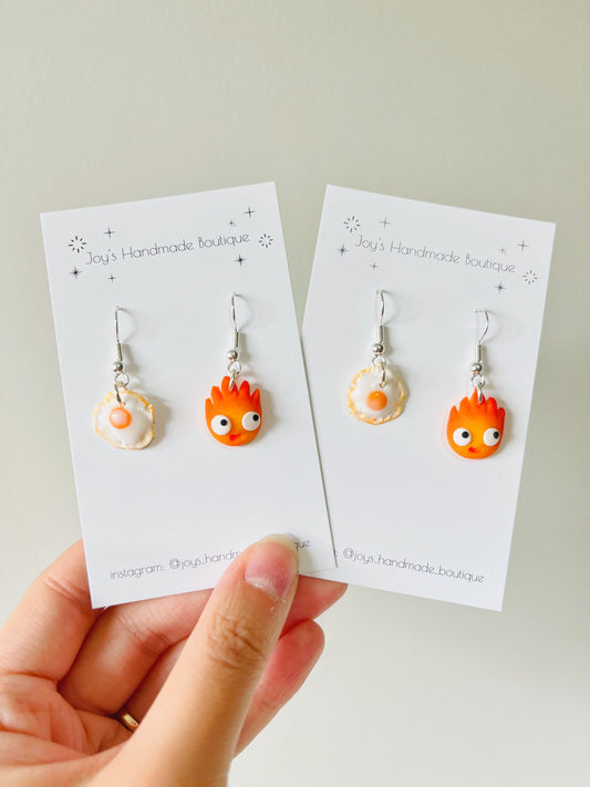 Calcifer x Egg earrings | Handmade from polymer clay