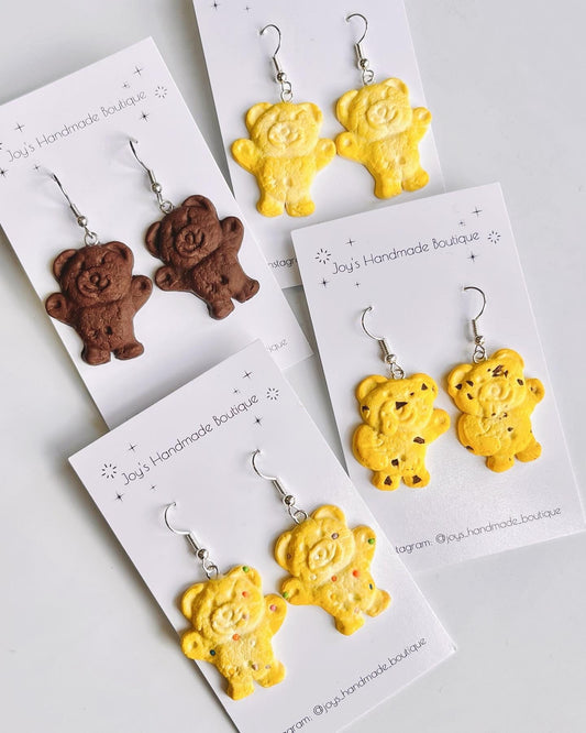 Teddy Biscuit Earrings | Handmade from Polymer Clay